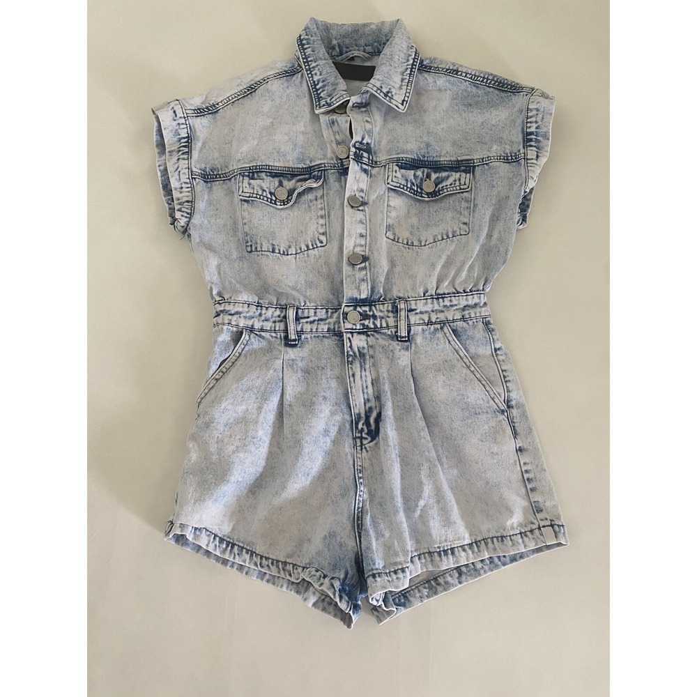 BLANKNYC SMALL S Head Backstage SS Jean Romper Acid Wash Small BLANK‎ NYC